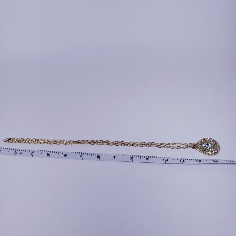 Gold Colored Pendant Green Blue Rhinestones - Picture 3 of 3